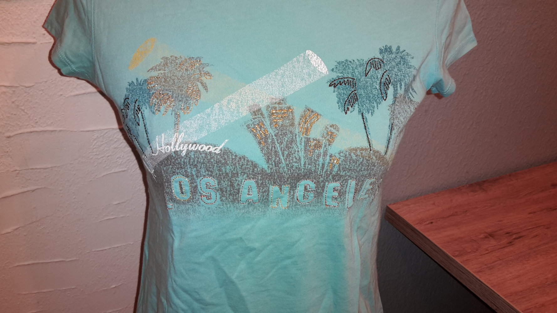 Gr.M/40 leichte Hellblau Tshirt Druck Palmen los Angeles Sommer