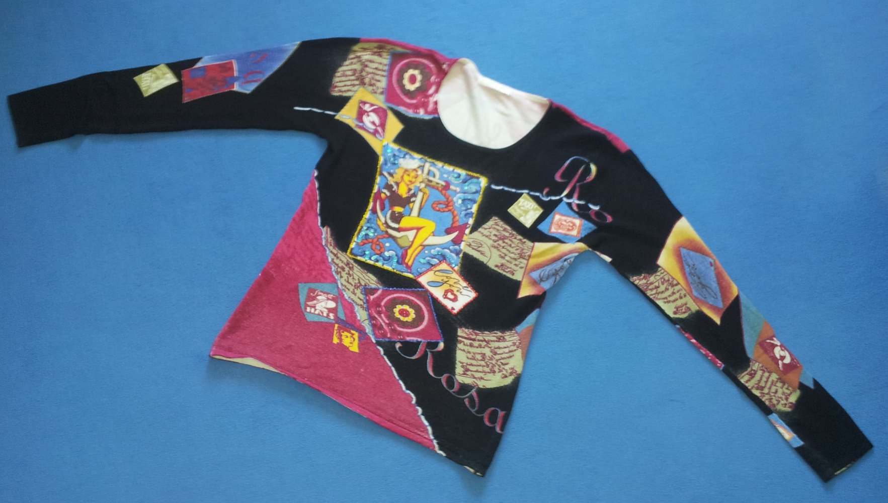 Schwarz-bunter Pullover tolles Design,schönes Material, sehr weich
