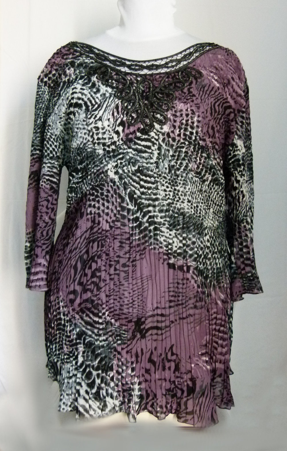 Chiffon Sommer Tunika, violett schwarz, mit Applikation, Boho Lagenlook Goa Festival Mori