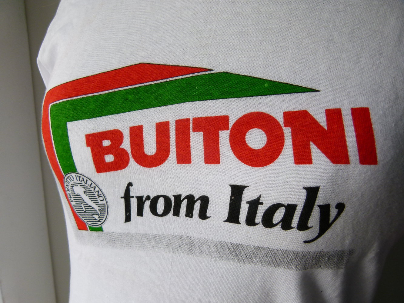 Vintage Werbe Shirt aus Italien, aus den 70ern, weiß mit Druck, unisex, Retro 70s Sammler Italy Sommer