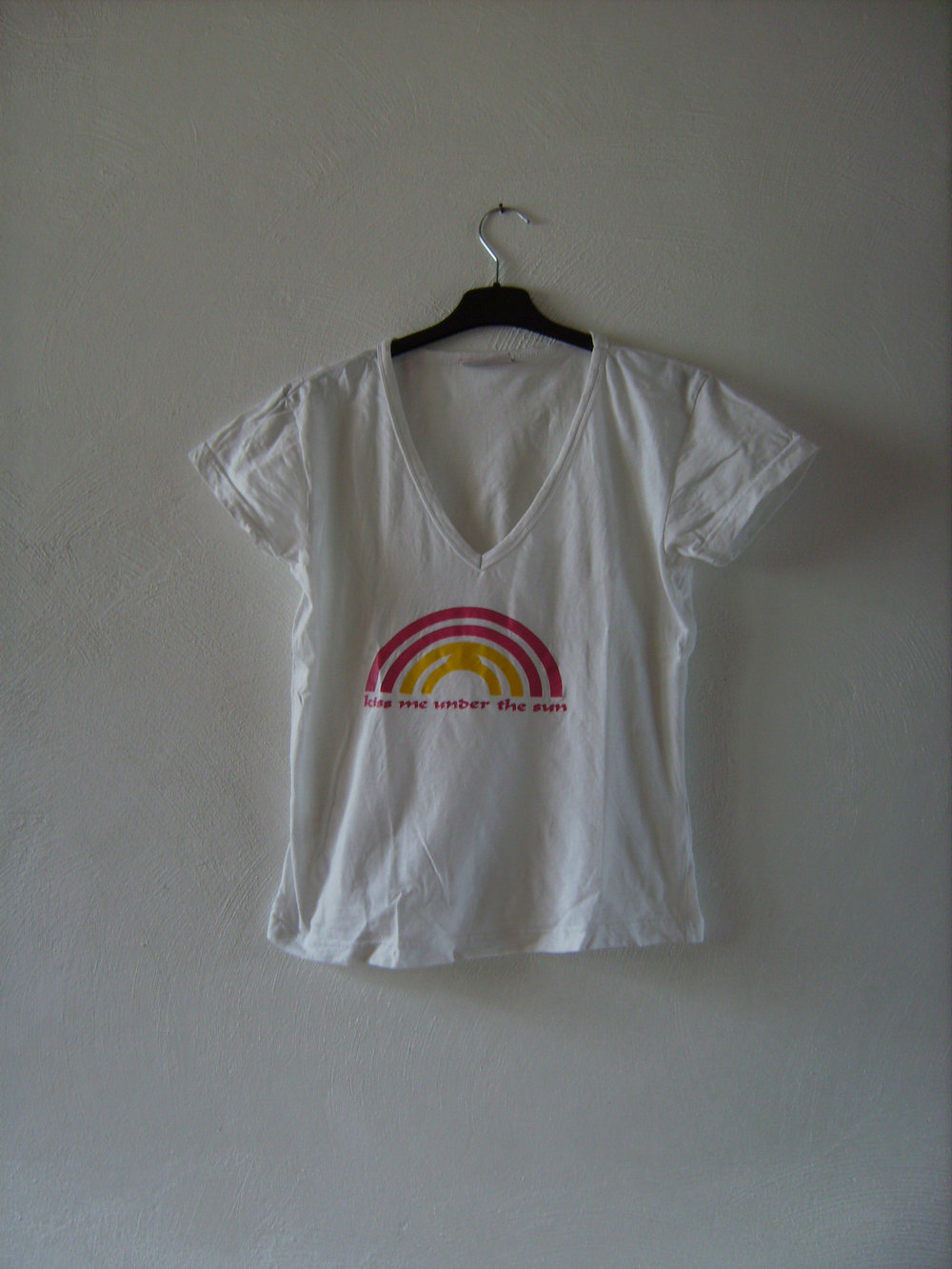 Shirt weiss mit Printdruck Gr. M, Kurzarm Sommershirt, Regenbogen, Rainbow 