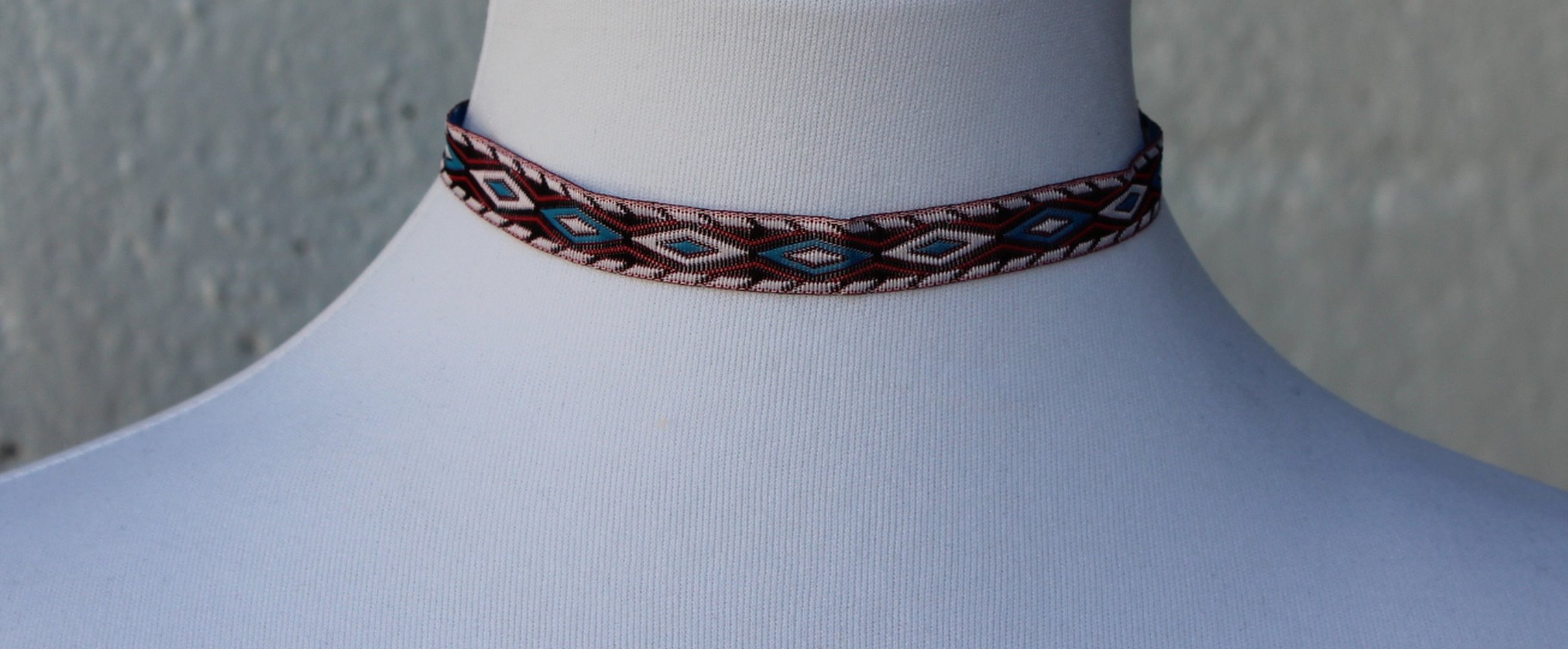 blau rot weiß schwarze Choker Halskette, Borte, Tribal Muster