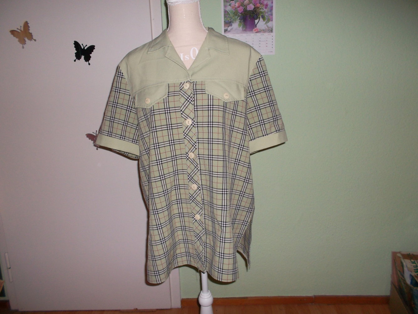 bluse/blusenjacke,grün kariert,gr. xl,neu.