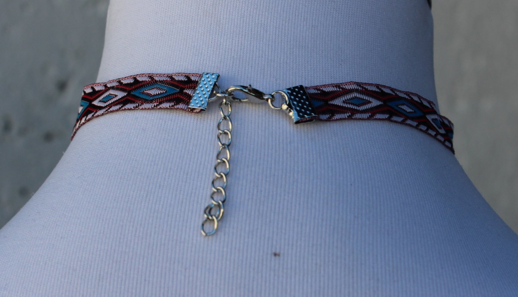 blau rot weiß schwarze Choker Halskette, Borte, Tribal Muster