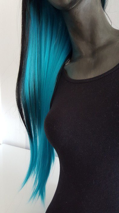 Cosplay Perücke Blau Schwarz Manga Anime