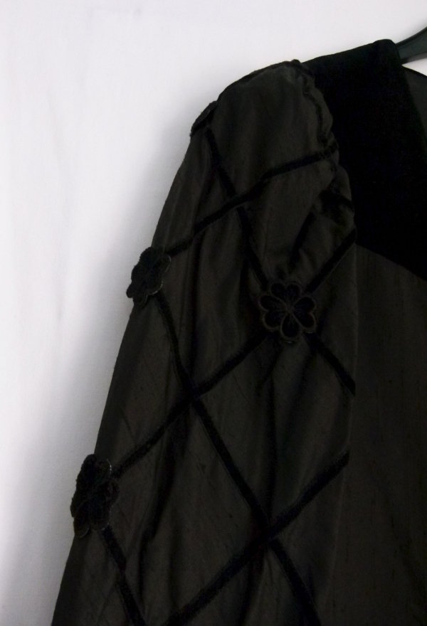 Seiden Folklore Kleid, historischer Schnitt, mit Samt, schwarz, Gothic Trachten Larp Silk Velvet Cottagecore Vintage Retro