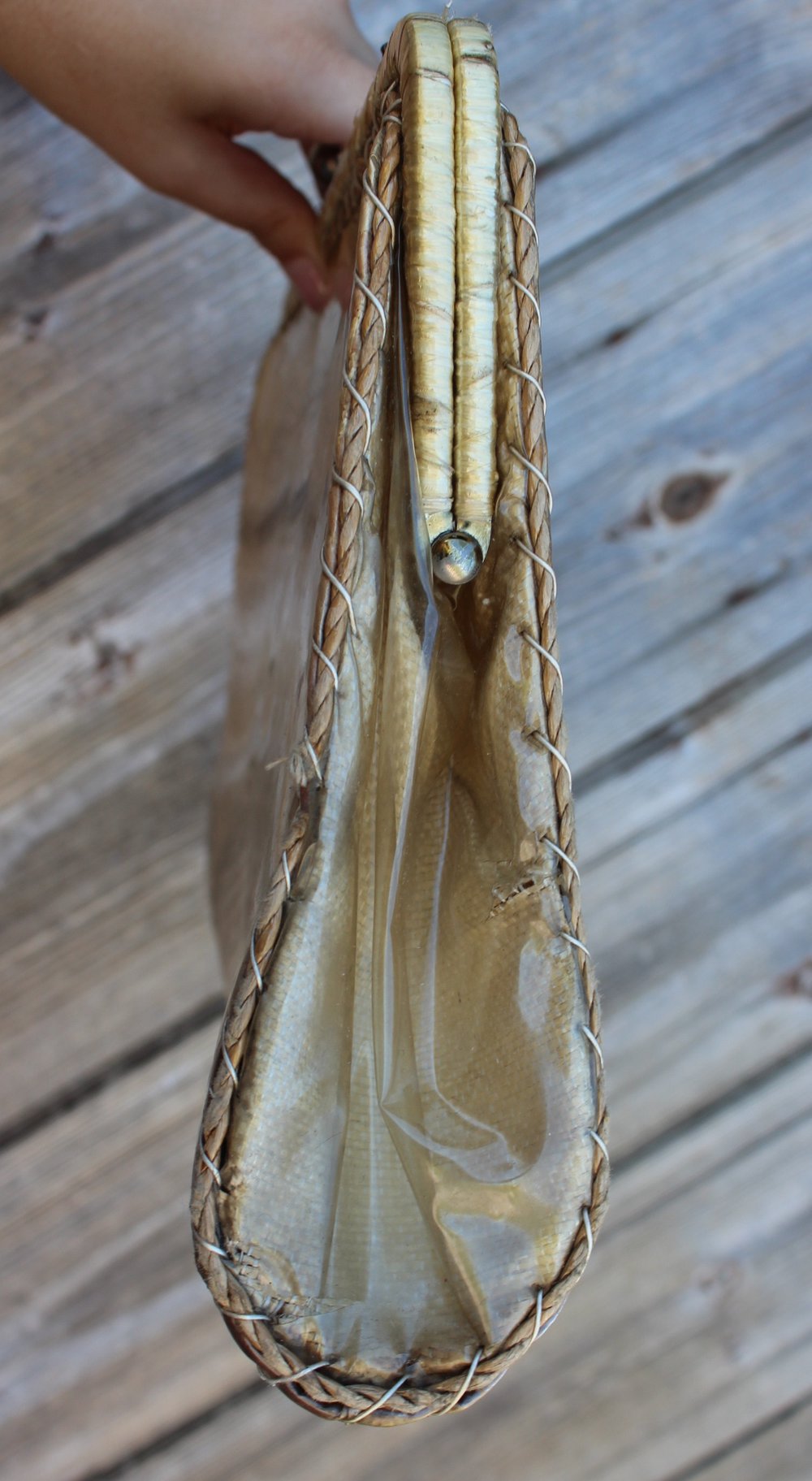 creme braune True Vintage Tasche aus Stroh oder Bast, Strohtasche, Basttasche, Vintageclutch