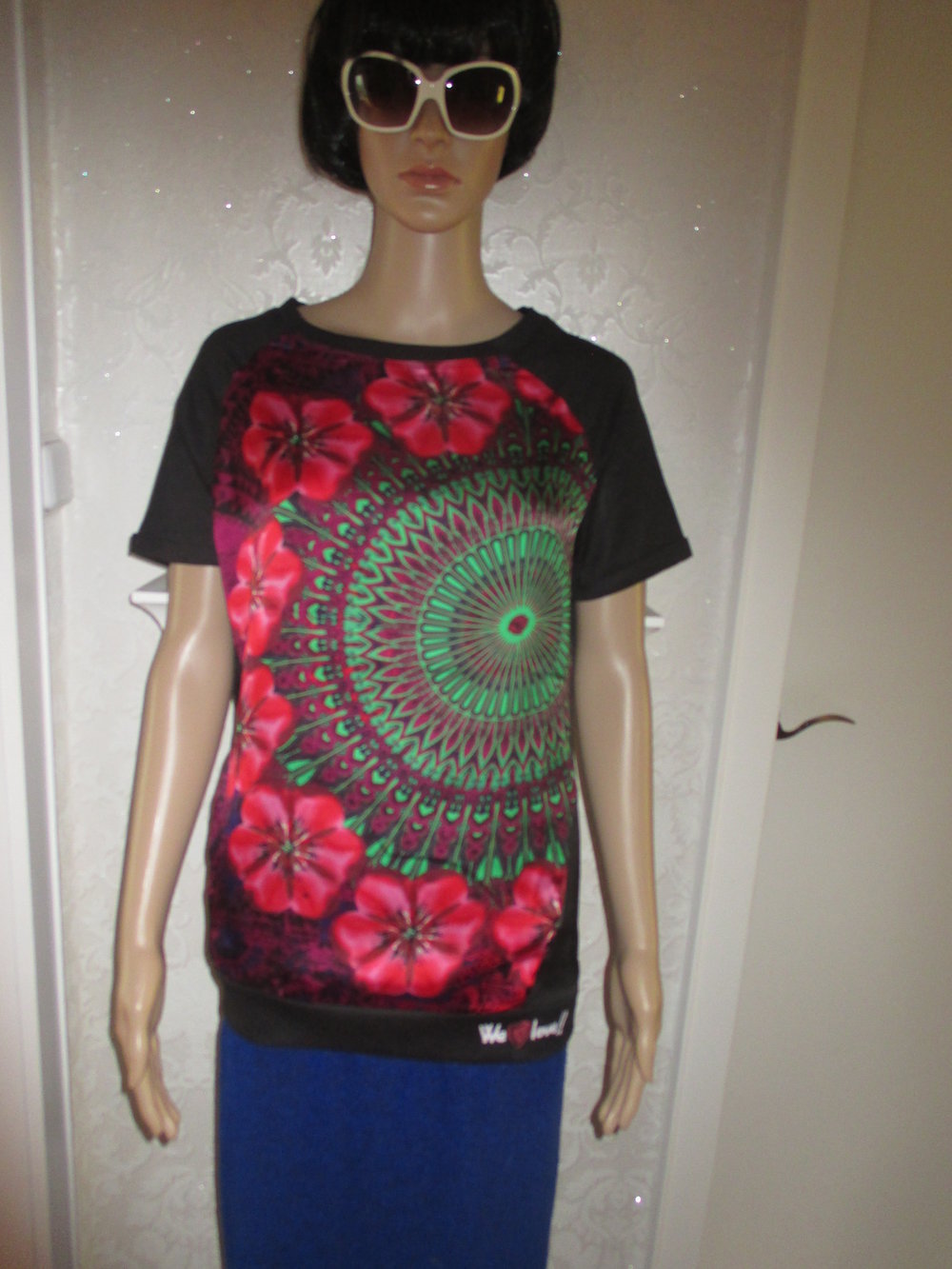 NEUw Blumen Blüten Flower- Power Seiden- Satin Glitzer Stickerei TUNIKA BLUSE SHIRT 