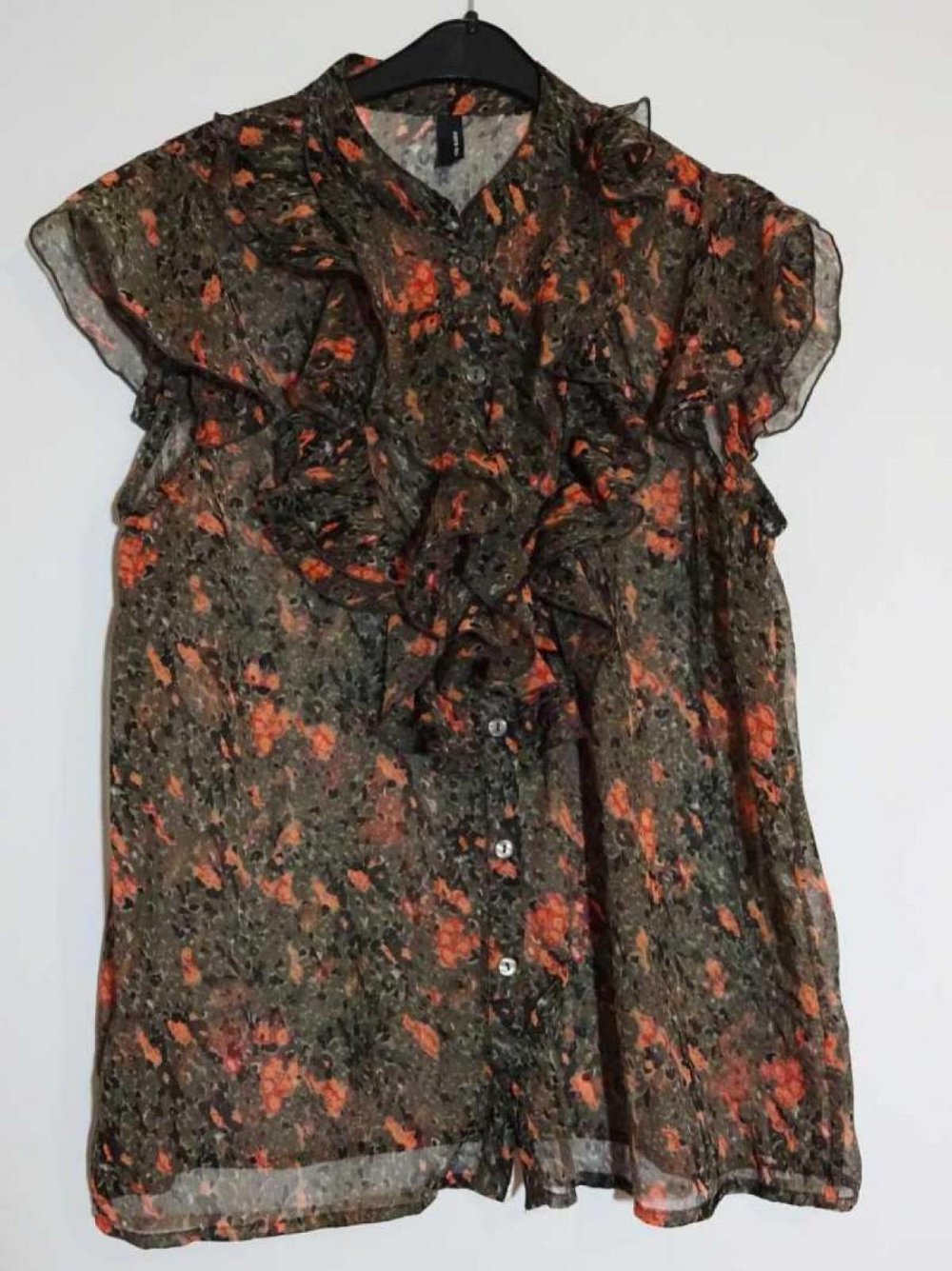 Ärmellose Rüschenbluse Transparent Sommer Gr. 40 Gr. M