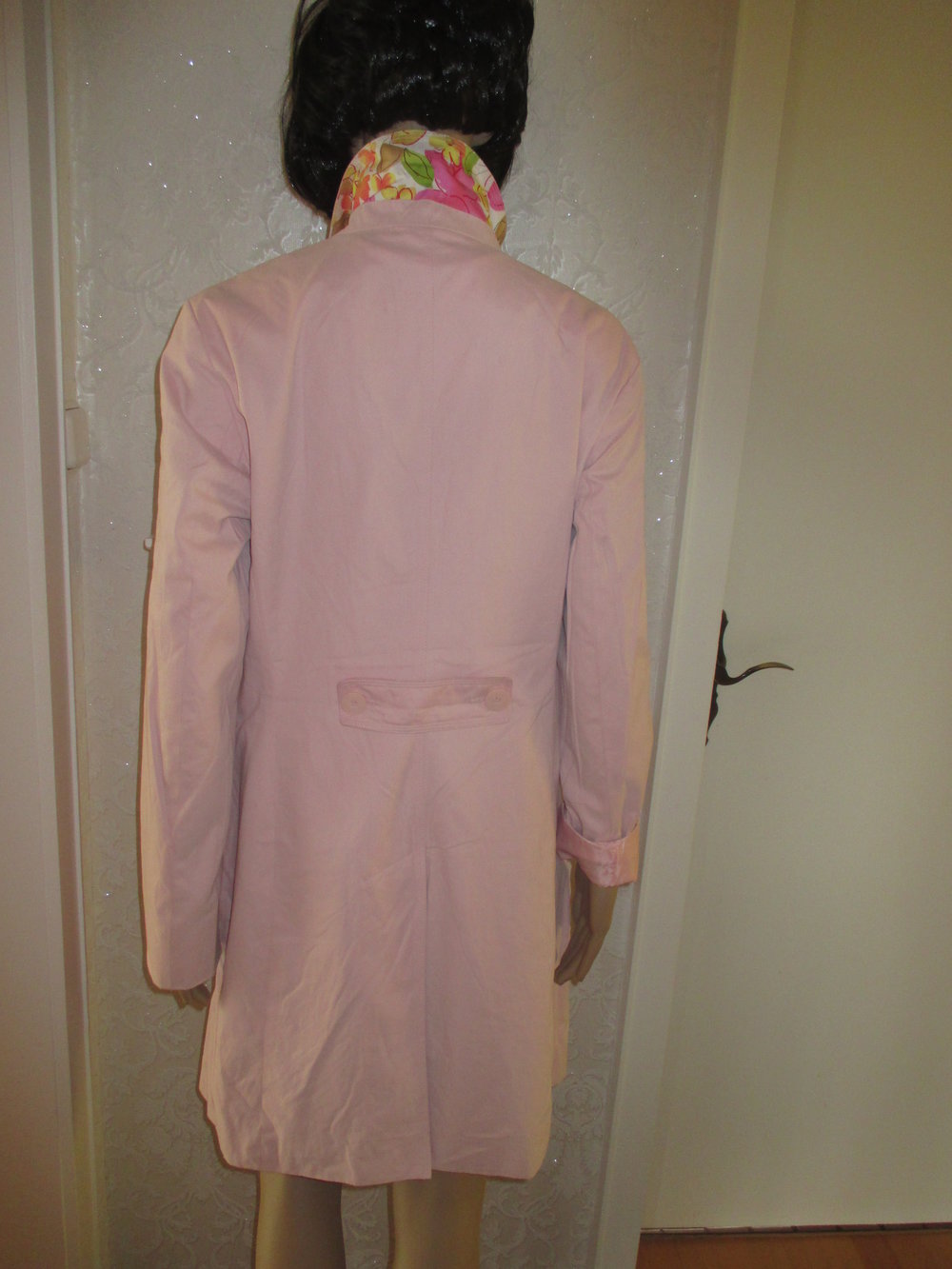  NEU * DESIGNER * Trench- Coat * Mantel mit Blüten * Blumen * Flower- Power * Futter * Gr. 38- 40/ S- M * rosè- quarz *