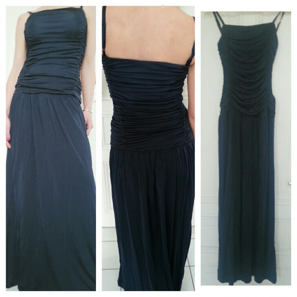 H&M dunkelblaues bodenlanges maxi Abendkleid