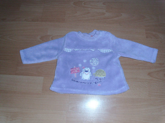Fleecepullover von Berti, pastelllila mit Motiven, Gr. 62 