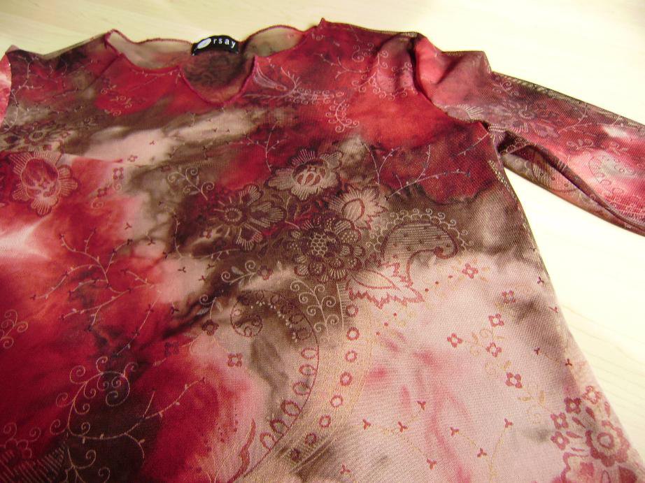 Schicke Tunika Bluse, transparent mit leichtem Glitzer rot Batik Muster 