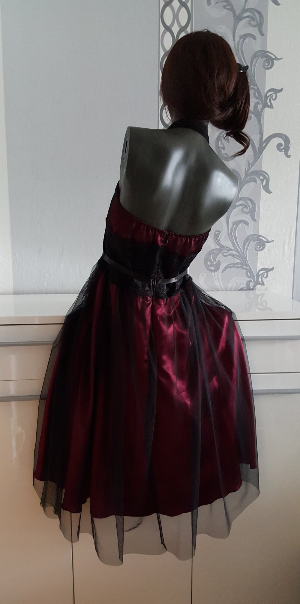 Kleid Abendkleid Ballkleid 42 XL Tüll Weinrot Schwarz Neu