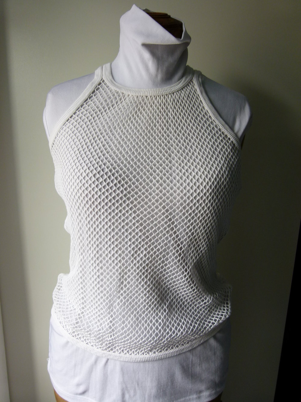 Netz Tanktop Top, unisex, weiß, Baumwolle, aus den 70ern, Vintage Retro Boho Festival Goa Hippie 70s