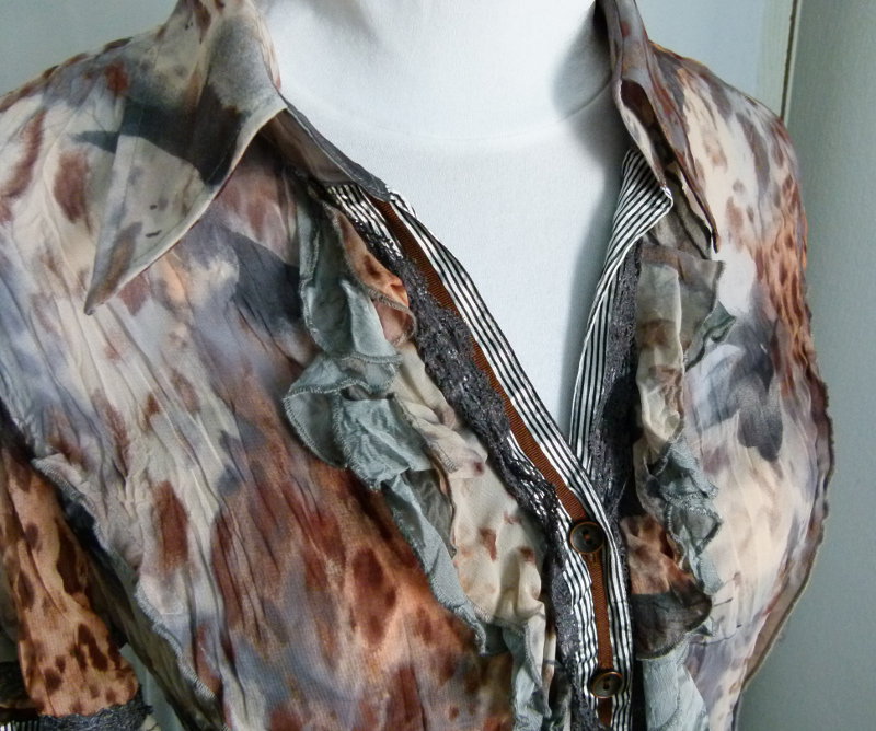 Twinset Chiffon Bluse mit passendem Top, Leoprint, braun grau, Mori Boho Lagenlook