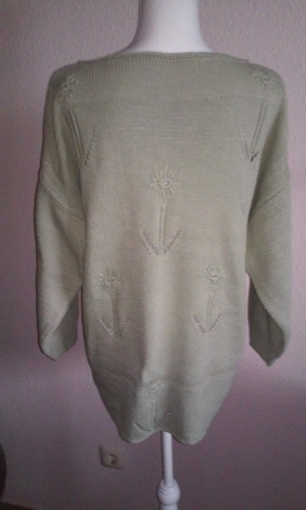 Handarbeit Pulli Baumwollpulli Strickpullover Pullover handgestrickt Gr.38/40 grau/grün