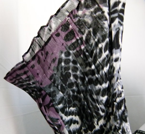 Chiffon Sommer Tunika, violett schwarz, mit Applikation, Boho Lagenlook Goa Festival Mori