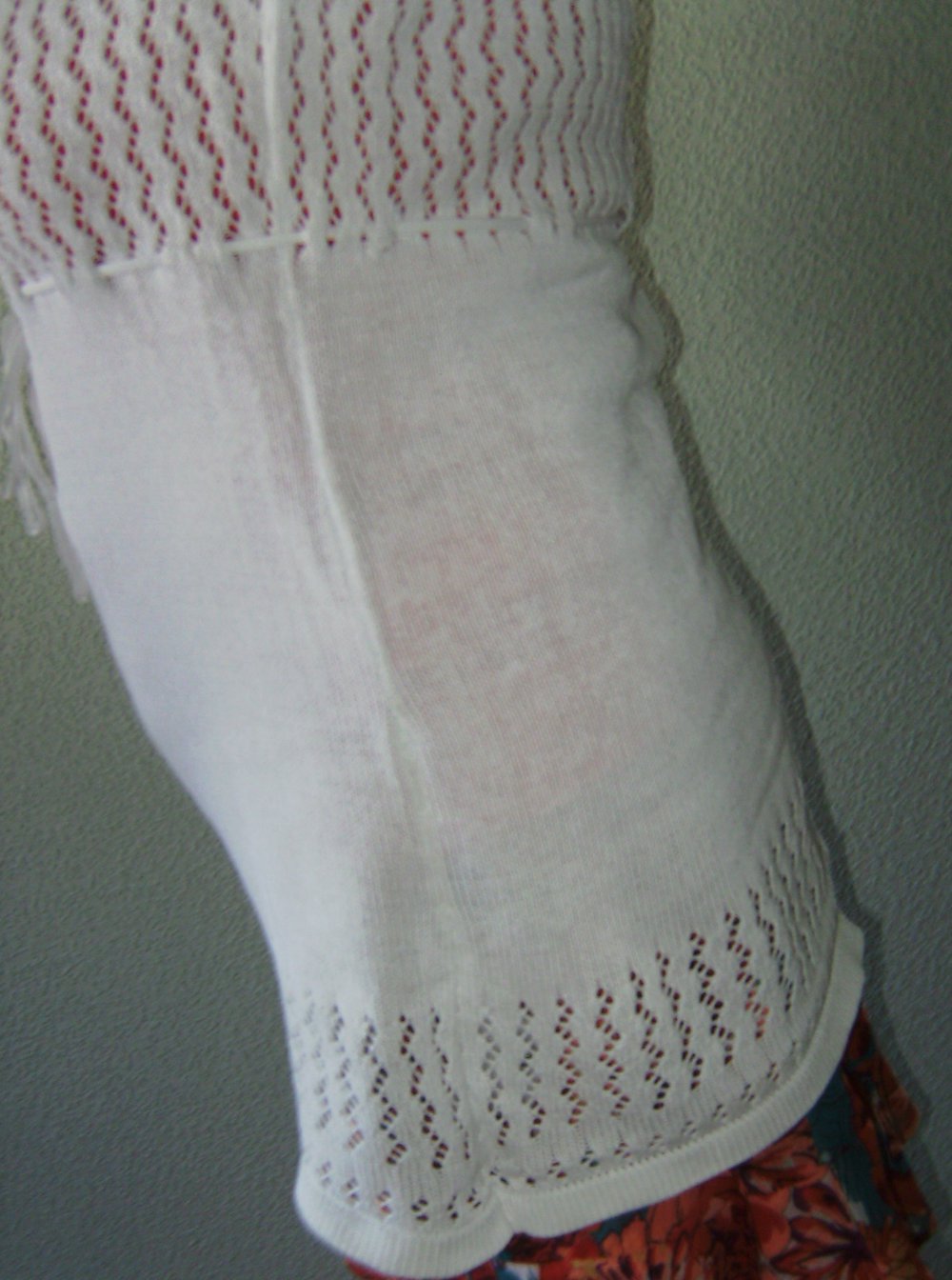 Strick, Pulli, Tunika weiss Gr. 44/46 Kurzarm Longpulli,Lochstrickmuster, Bohemian, Summertime Oberteil Kleiderlänge