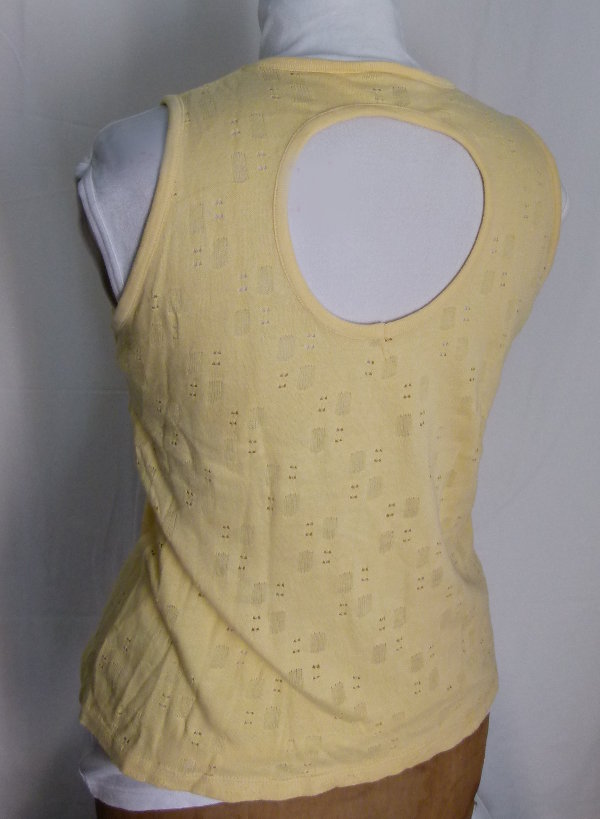 Top mit rundem Rückenausschnitt, hellgelb, aus den 80ern, Boho 80s Vintage Festival Goa Hippie Retro Sommer