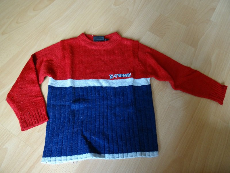 Strickpulli Stick Pulli Pullover Gr. 104 rot blau