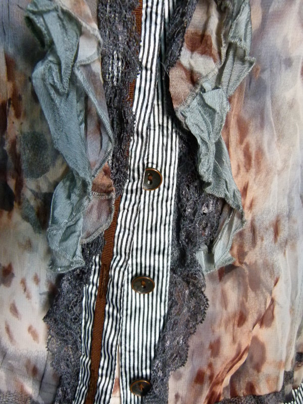 Twinset Chiffon Bluse mit passendem Top, Leoprint, braun grau, Mori Boho Lagenlook