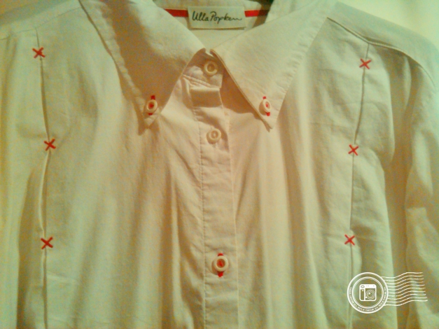 Ulla Popken Bluse Hemd Gr. 50/52 Weiß/Rot