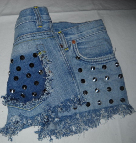 Reeplay Stachelnieten Nieten Hot Pants Shorts Studs kurze Hose blau Jeans 34 36 XS S M destroyed