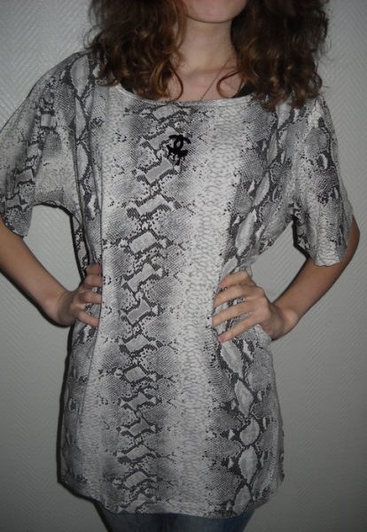 Schlange Animal Print T-Shirt Shirt Pulli Tunika Snake Reptile Kroko weiß creme grau oversized 34 36 38 40 XS S M L