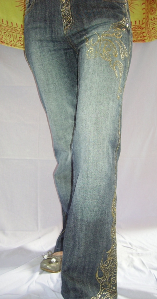 Designerjeans ~ Handgemaltes Psychedelic-Muster in Goldglitter
