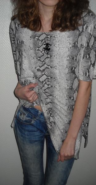 Schlange Animal Print T-Shirt Shirt Pulli Tunika Snake Reptile Kroko weiß creme grau oversized 34 36 38 40 XS S M L