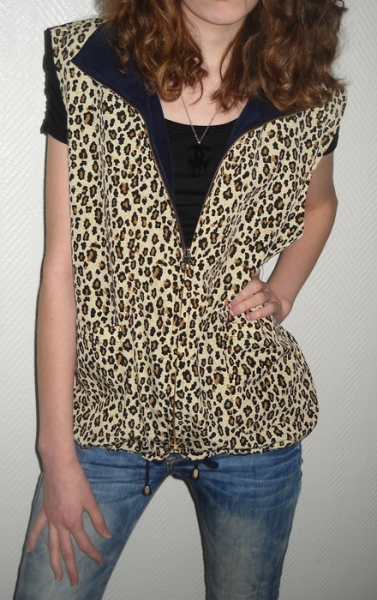 Jacke Weste Leo Leopard Wendejacke Tiger braun beige blau Oversized 36 38 40 42 M L 