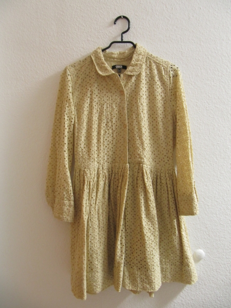ASOS Vintage Kleid Lochmuster L langärmelig stickerei beige nude