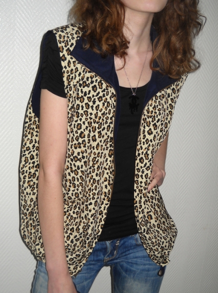 Jacke Weste Leo Leopard Wendejacke Tiger braun beige blau Oversized 36 38 40 42 M L 
