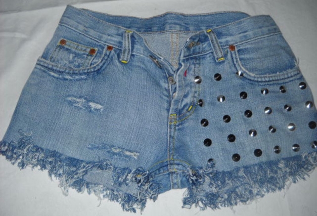 Reeplay Stachelnieten Nieten Hot Pants Shorts Studs kurze Hose blau Jeans 34 36 XS S M destroyed