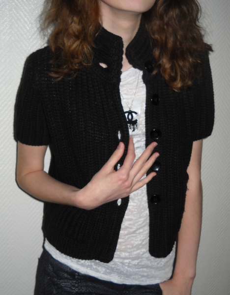 Cardigan Jacke dicke Strickjacke Kurzjacke Wolle Hängerchen Kurzarm schwarz black 34 36 38 XS S M