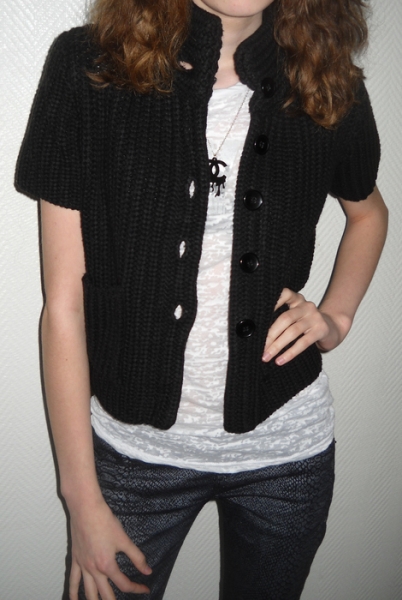Cardigan Jacke dicke Strickjacke Kurzjacke Wolle Hängerchen Kurzarm schwarz black 34 36 38 XS S M