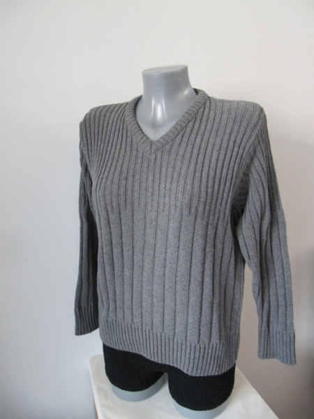 Pulli grau Rippenmuster Strick Gr.M oversize V-Ausschnitt