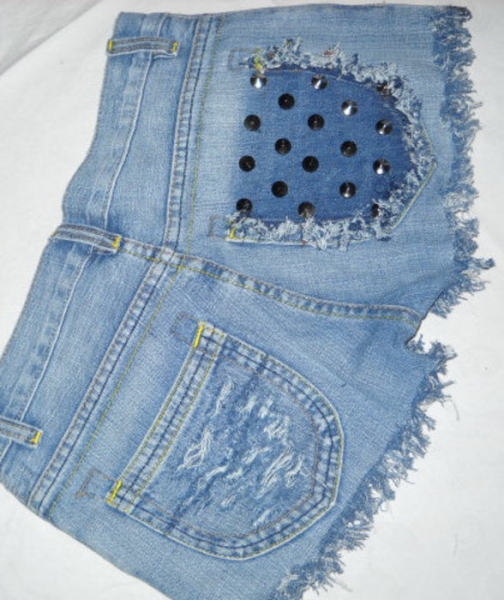 Reeplay Stachelnieten Nieten Hot Pants Shorts Studs kurze Hose blau Jeans 34 36 XS S M destroyed