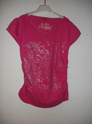 B1. Mädchen T-Shirt Top Tunika Gr. L 164 170 Pink- Silber