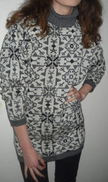 Norweger Ethno Aztek Strick Long Pullover Pulli Rolli Rollkragen creme grau 34 36 38 XS S M Blogger