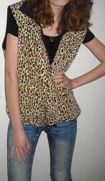 Jacke Weste Leo Leopard Wendejacke Tiger braun beige blau Oversized 36 38 40 42 M L 