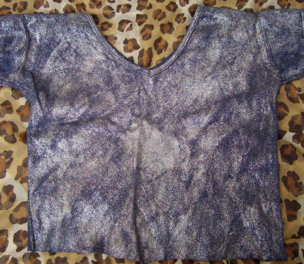 70er T-Shirt Cropped Bauchfrei Glitzer Unikatsshirt! 2 in 1 Beidseitig tragbag Galaxy Designershirt!