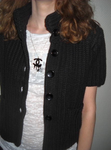 Cardigan Jacke dicke Strickjacke Kurzjacke Wolle Hängerchen Kurzarm schwarz black 34 36 38 XS S M