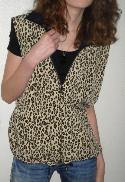 Jacke Weste Leo Leopard Wendejacke Tiger braun beige blau Oversized 36 38 40 42 M L 