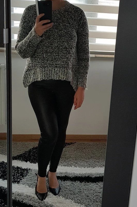 Oversize Pullover Pulli warm Only Gr.S / 36 Strickpulli melliert grau schwarz
