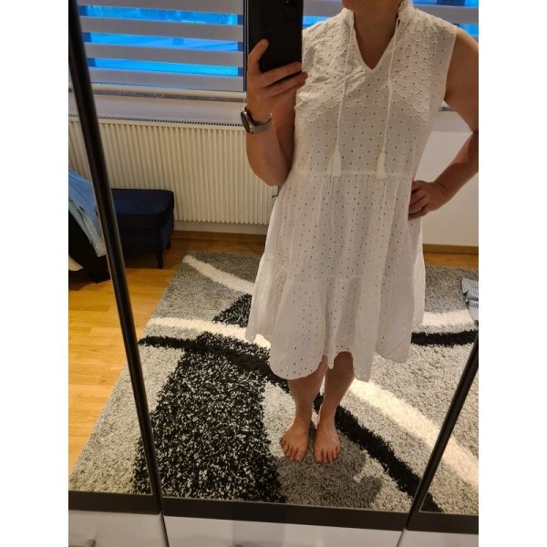 Pieces Kleid Baumwolle mit Lochstickereien Gr. XS - S weiß Neu €50