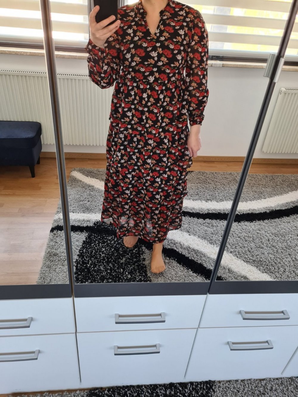 MAxikleid Jacqueline de Yong Gr. 40 Stufenrock schwarz Blumenprint