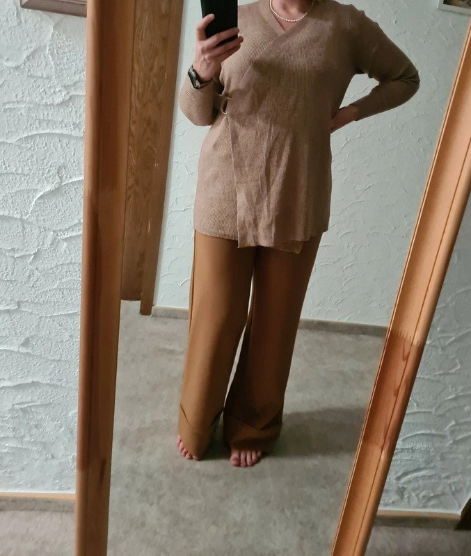 Langer Strickjacke Cardigan beige / hellbrau Object Gr.L NEU Oversize