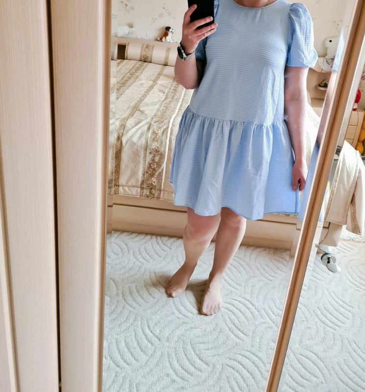 Kleid hellblau Gr. M (38-40) Puffärmel Pieces Sommerkleid